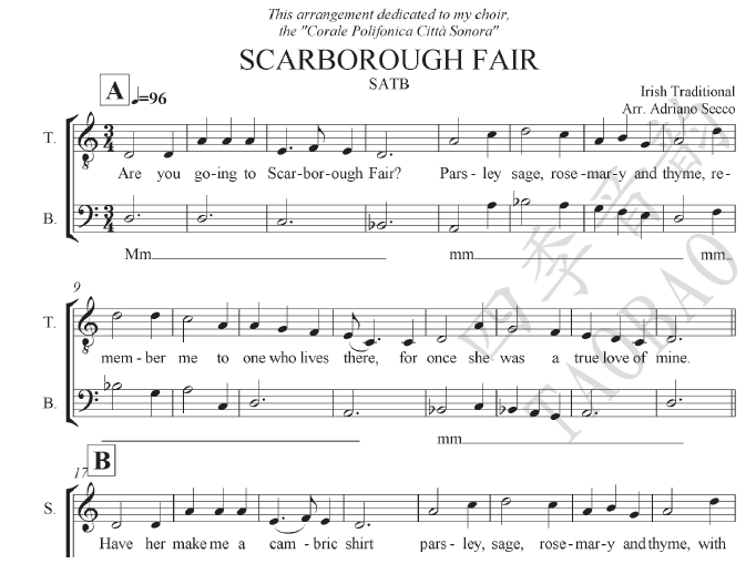Scarborough Fair Scarborough Fair mixed a cappella score (harmonious a cappella) with audio