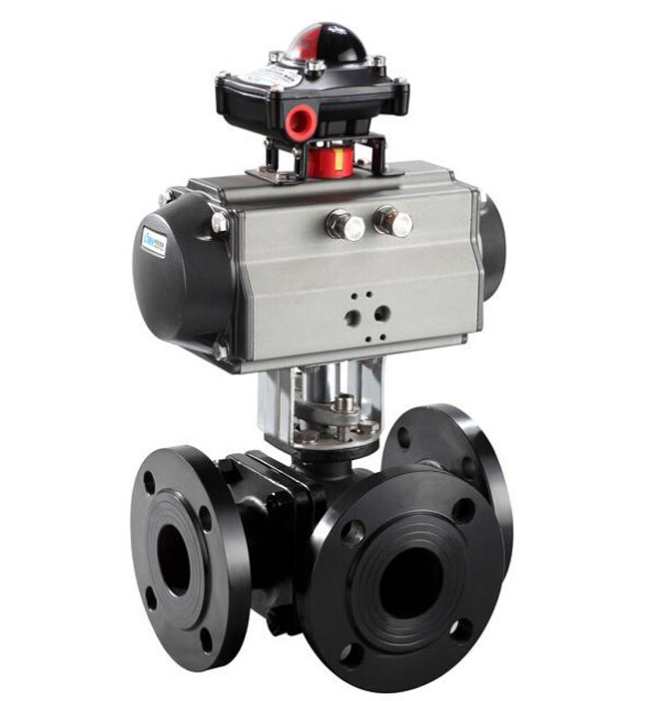 Pneumatic three-way ball valve Q645F-16C DN80 65100125150200 flange cast steel
