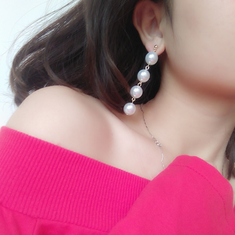 Fashion South Korea's Long Version Pearl Ear Nail Pearl String Earrings Without Earrings Earrings Exaggerated Temperament 100 Hitch Earrings