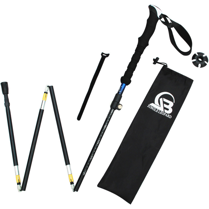 Folded alpine pole outdoor short light 7075 aluminum alloy EVA straight handle walking 5 poles outside locking poles