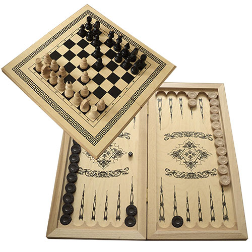 1Chess Chess Draughts Backgammon Three-in-one Russian large wooden folding board game