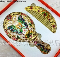 -Z8 Russian tin metal mirror comb mirror half moon comb to spread wings lotus gold elegant