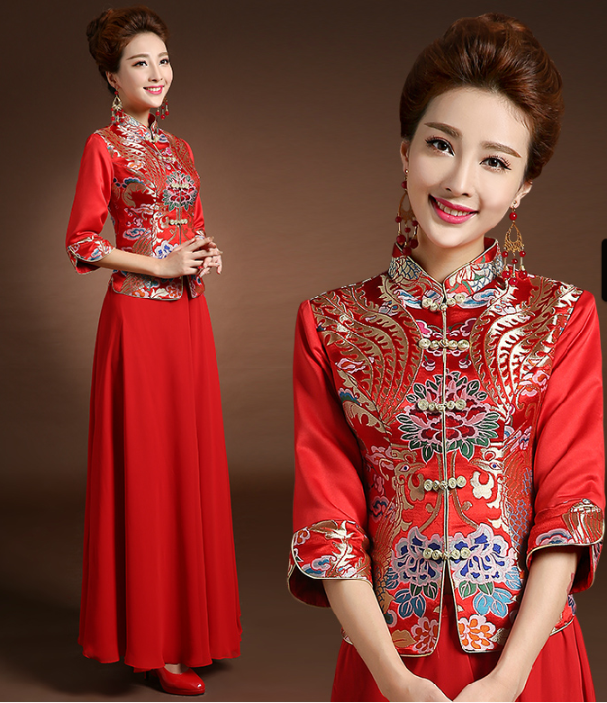 Red cheongsam, long evening dress, summer suhe traditional wedding dress, 2020 Red cheongsam, long evening dress, summer suhe traditional wedding dress, 2020