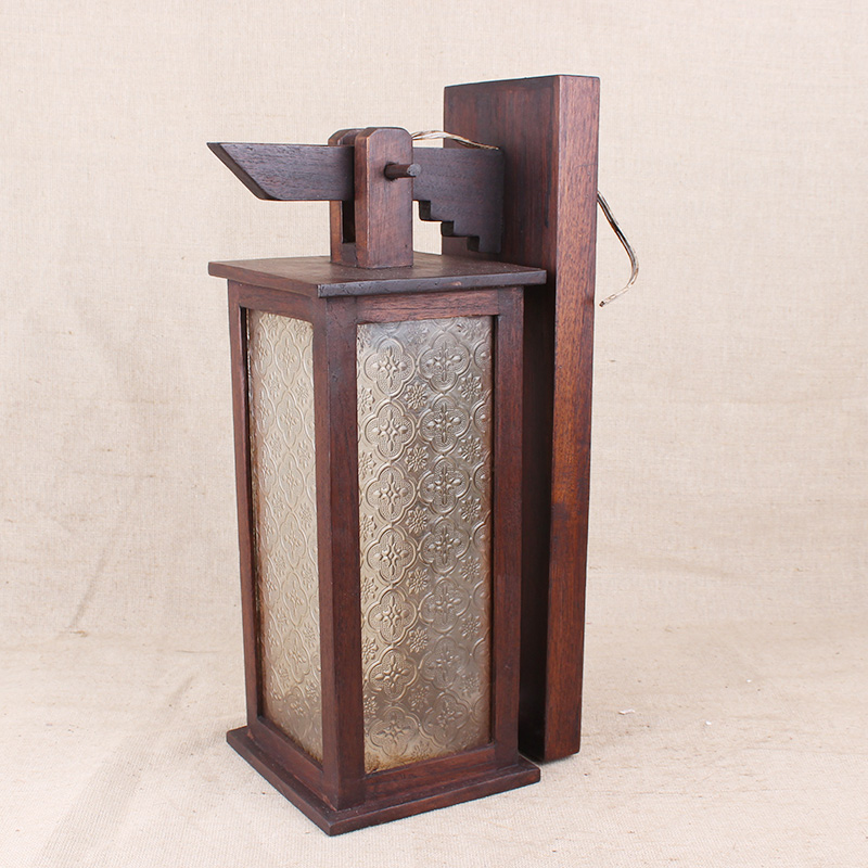 Thailand imported solid wood carved lamps and lanterns study living room bedside aisle porch lighting high-end retro wall lamp