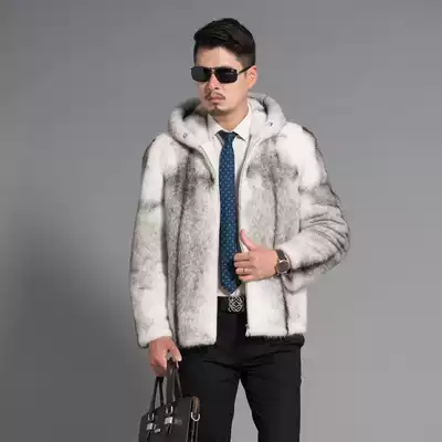New mink coat men whole mink hooded cross mink fur man fur coat coat leather fur man
