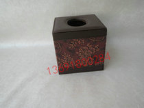 厂家定制 酒店客房皮具拼色正方形纸巾盒 双格遥控器座方形纸巾盒