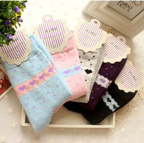 Special Price Day Single Autumn Winter Thick Cotton Socks Lady Rabbit Fur Wool Socks Socks Loving middle cylinder short socks
