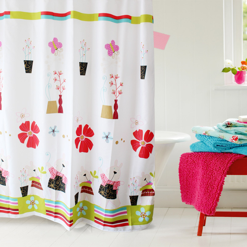 Cute Cute Rabbit Makeup Room Cartoon Bath Curtain Thickening Anti-Mildew Waterproof Polyester Fiber Bath Curtain Cloth Copper eyewear Lead Vertical