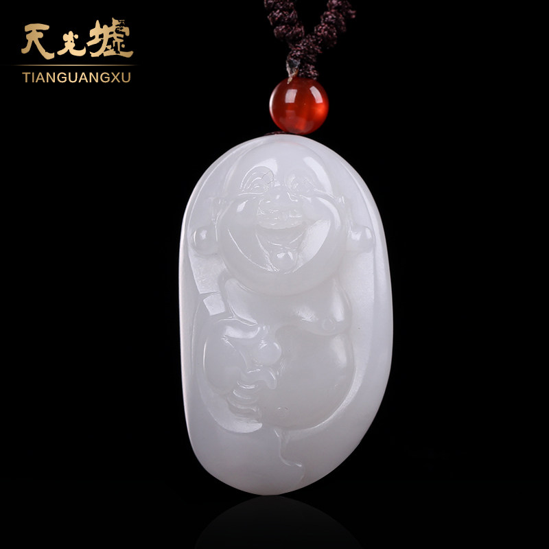 Tian Guang Hui Hetian Jade pendant Natural Hetian White Jade Buddha pendant Laughing Buddha Maitreya Buddha Jade pendant pendant for men and women