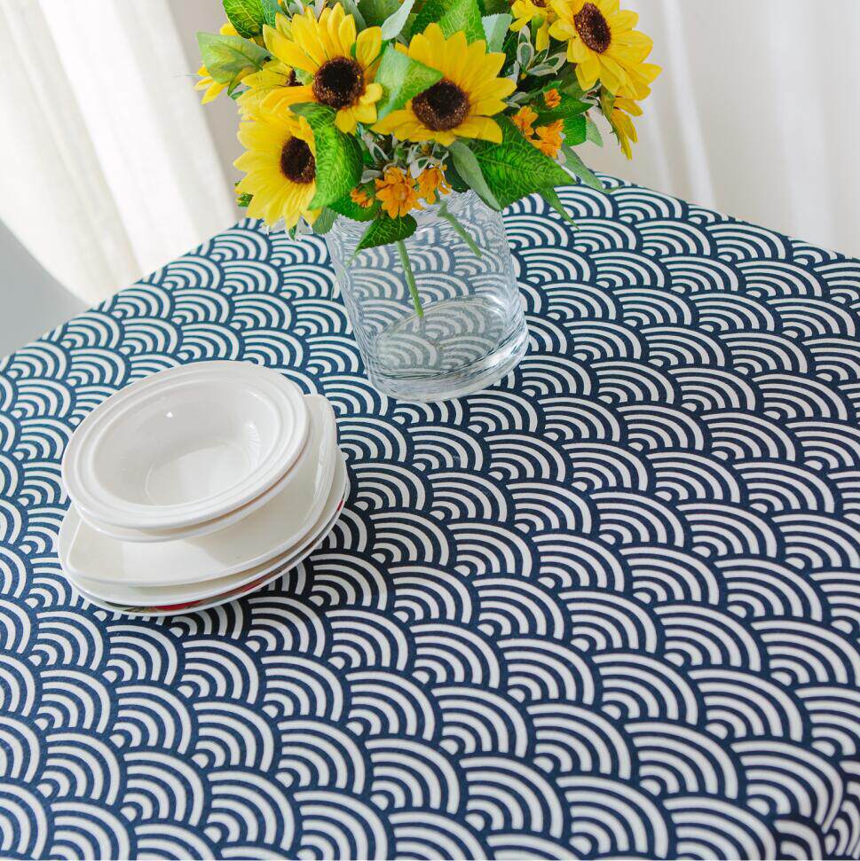 Day style and wind and blue fields Dining Room Table Cloth Japan Traditional Retro Plaid Fresh Cloth Art Cotton Linen Art Tea Table Cloth