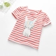 Mùa hè mới 2018 cô gái thỏ in áo thun ngắn tay thoải mái cổ tròn sọc cotton sọc hoang áo ba lỗ bé gái  Áo thun