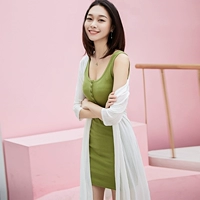 Váy quây nữ mùa hè màu xanh lá cây túi dài hông mỏng tay mùa hè 2019 mới giản dị - Sản phẩm HOT thời trang nữ trung niên
