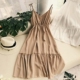 Mùa hè 2018 khí chất mới cổ chữ V mộc mạc mộc mạc cao eo thon gọn trong chiếc đầm voan dây dài 	váy chít eo	 Váy eo cao