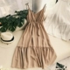 Mùa hè 2018 khí chất mới cổ chữ V mộc mạc mộc mạc cao eo thon gọn trong chiếc đầm voan dây dài 	váy eo con kiến	 Váy eo cao