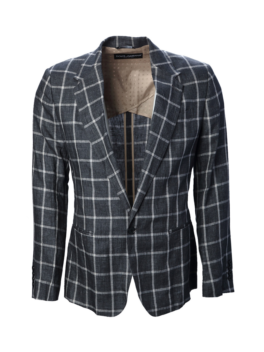 Dolce&Gabbana 深灰色平驳领格纹饰修身外套