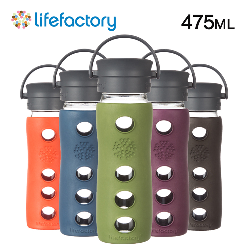 美国原装lifefactory玻璃咖啡杯350ml/475ml便携玻璃水杯车载防摔