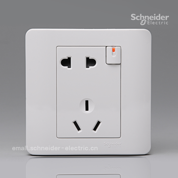 Schneider Chwins Light Point Series e800010A 250V With Switch Two Triple Pole Socket (Classic White)