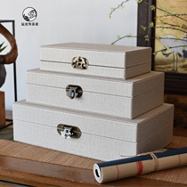 New Chinese leather white linen jewelry box storage box ornaments model room home sales department box decoration box