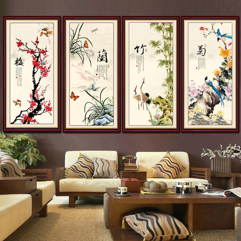2020 cross stitch ancient style Mei Lan bamboo chrysanthemum own thread embroidery new living room large study room 2021 simple atmosphere