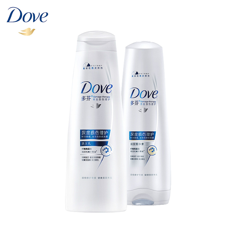 Dove洗发水深度损伤理护洗发露/乳400ml+润发精华素/乳400ml套装