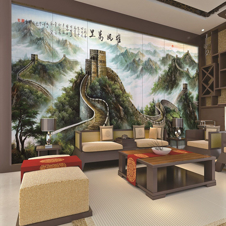 Modern Chinese three-dimensional TV Tile Background Wall Living Room Hall Mural Hall Frescoed sculpted male windy minimalist order