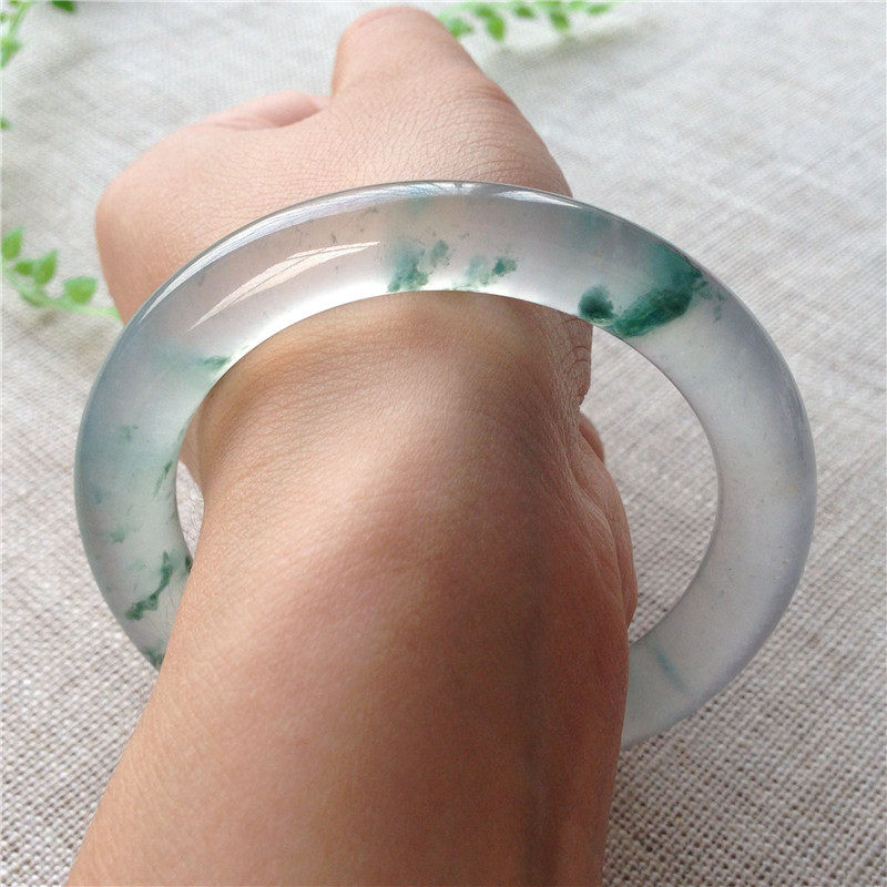 Jadeite Bracelet Ice Floating Flowers Fluorescent Jade Bracelet With Certificate Yang Green Round Bar Natural Burmese Jade Bracelet