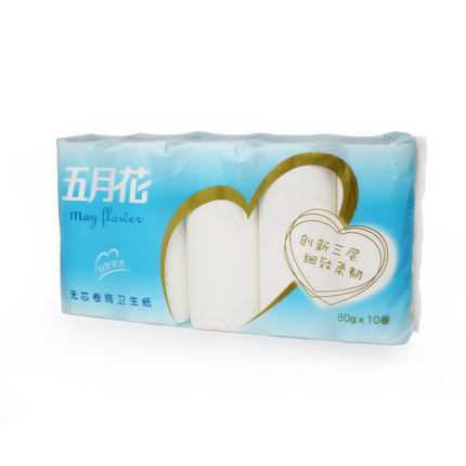 A116100五月花3层无芯长卷纸卫生纸生活用纸婴妇用纸80g*10卷