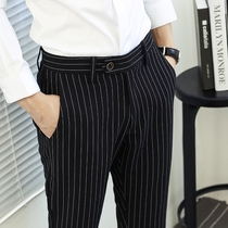 Mens straight striped casual pants Korean slim autumn small feet slim pants trend pants mens trousers no iron