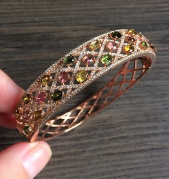 925 silver plated rose gold inlaid with tourmaline bracelet crystal bracelet sterling silver jewelry / clearance