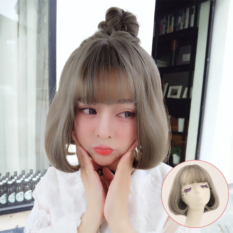 手织真发假发女长发bobo头中分短卷发微卷内扣真人发丝假发套