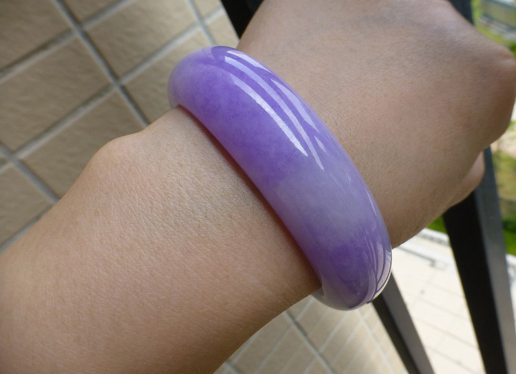 Natural jadeite A goods wide version Myanmar old pit ice violet women's jade bracelet spring belt color bracelet