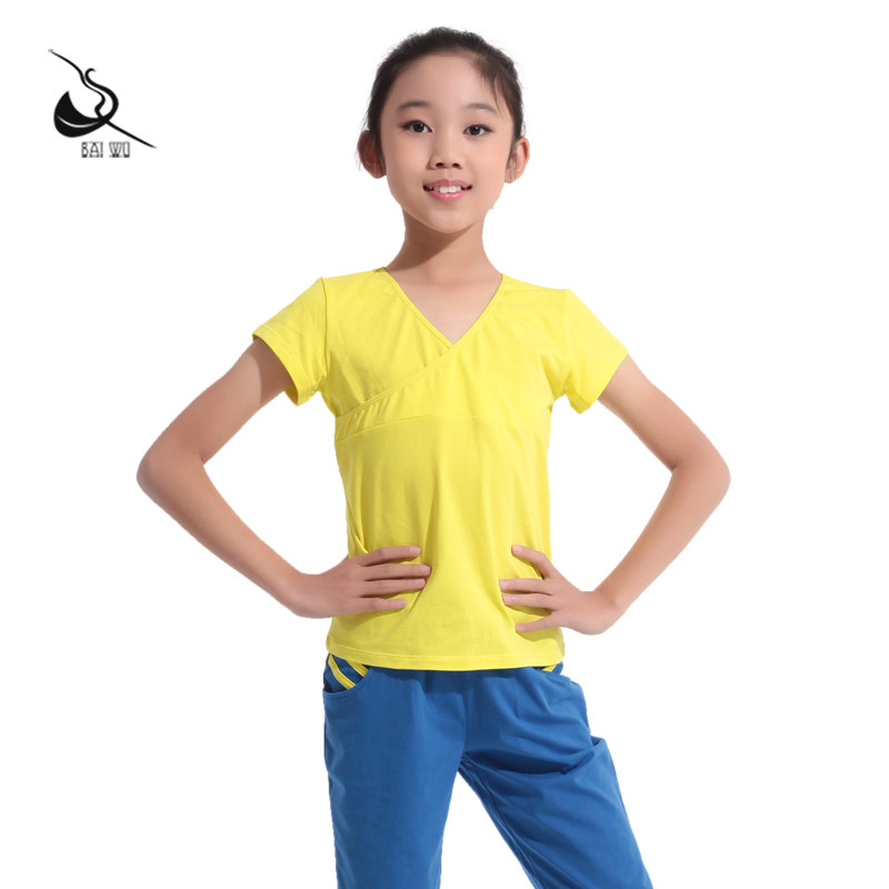 BaiUk Dance Court New Children Folk Dance Costume Stage Play Out Girl Half Sleeve T-shirt Dance Blouse