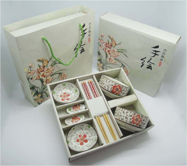 Jingdezhen ceramic bowl tableware set Japanese and Korean style chopsticks gift box Wedding gift Annual meeting business return gift
