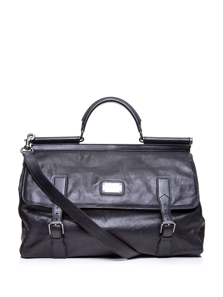 Dolce&Gabbana 黑色双襻带铭牌饰手提肩包