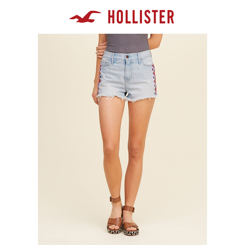 Hollister 2016春装新款刺绣牛仔短裤 女 109804