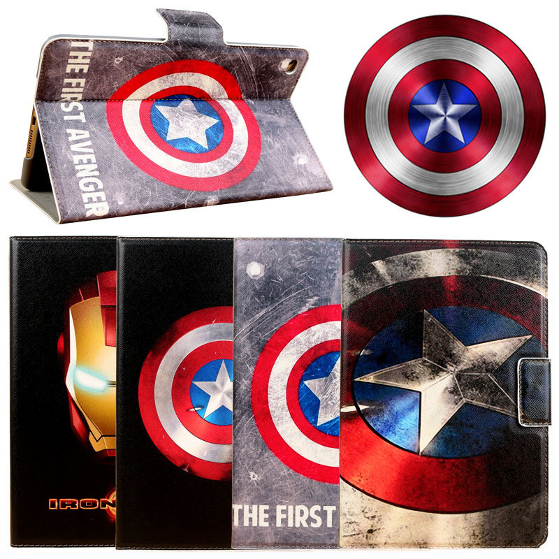Captain America Apple iPad mini4 protective sleeve superman mini 4 leather sleeve dormant iron man bracket shell tide