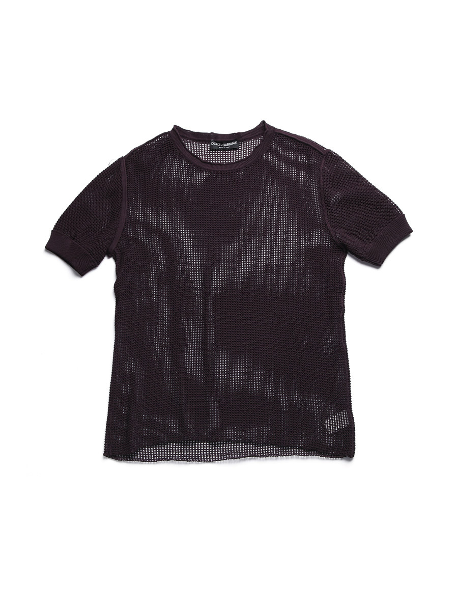 Dolce&Gabbana 深红色圆领针织镂空短袖上衣