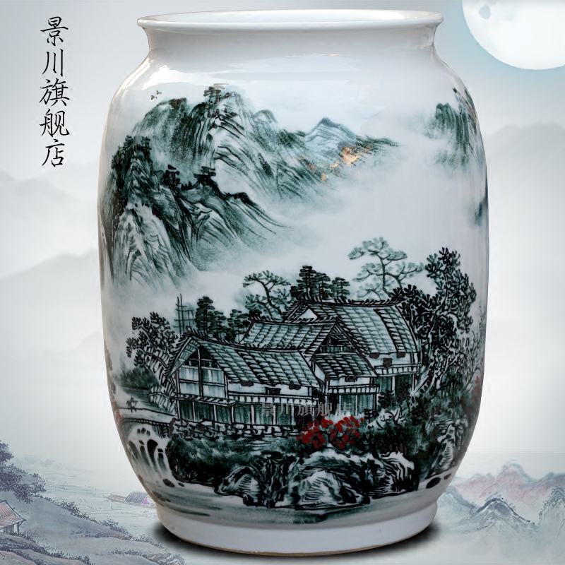 Jingdezhen ceramic hand - made landscape painting vase household living room office furnishing articles study calligraphy and painting scroll to receive goods