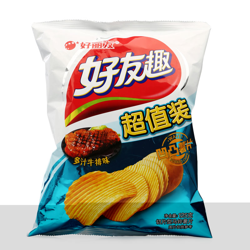 【天猫超市】好丽友 好友趣 薯片 多汁牛排味 125g/袋 休闲零食