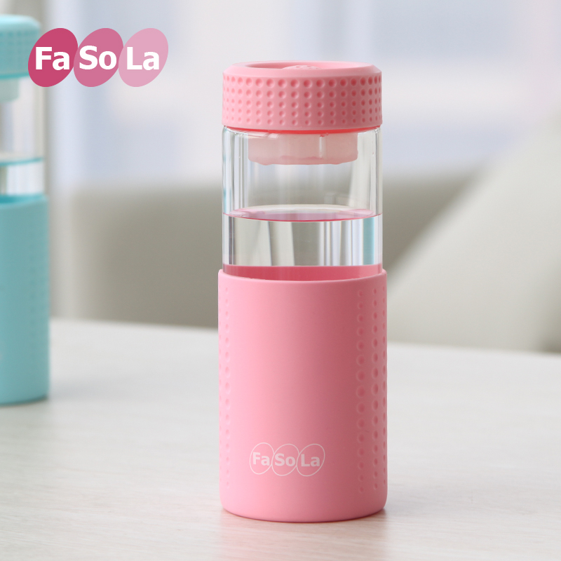 日本Fasola玻璃杯创意水杯带茶隔便携随手杯喝水杯耐热防漏儿童杯