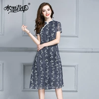 Mực Qinghua 2017 mùa hè mới tính khí đi lại cải thiện sườn xám retro cổ áo thanh lịch Slim in dress váy dạ hội đẹp