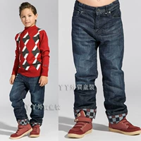 Mùa đông 120-150 cắt quần áo trẻ em chuẩn trẻ em nhung quần denim dày Quần dài hai lớp váy trẻ em