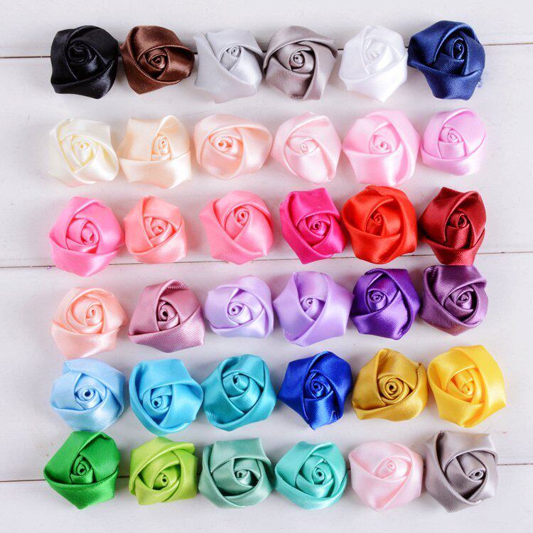 2 5cm small three-dimensional rose heart bud hand bouquet material Hair ornament decorative flower ribbon damask ribbon flower