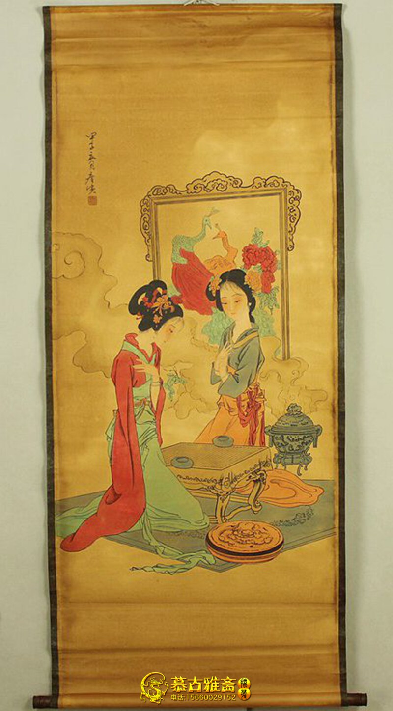 Tang Yin Zhongtang Painted Living Room Painting Landscape Painting Decoration Painting Antique China Painting the Old Word Painted Beauty has been framed