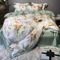 American 60 bifacial sky silk four pieces of summer field garden plant flower quilt cover sheet printing bed bedding