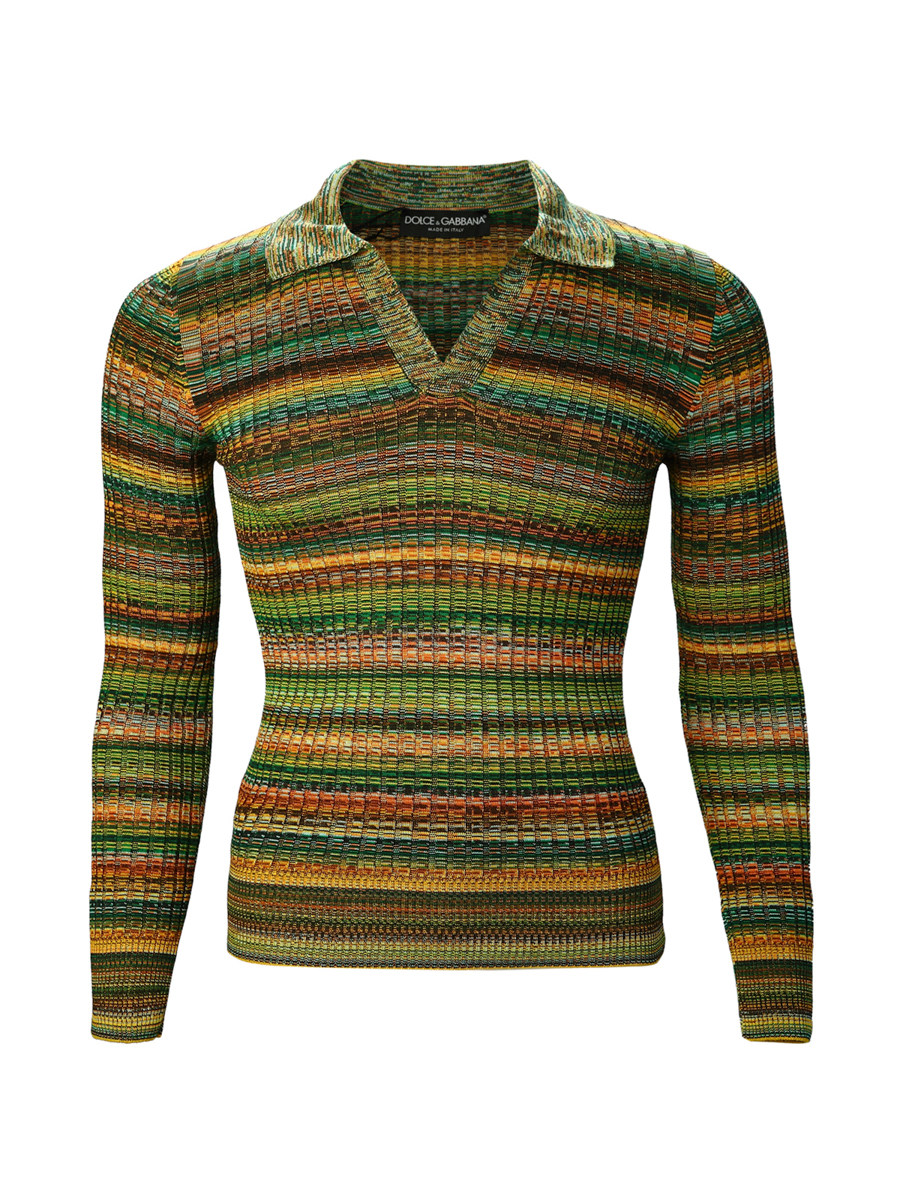 Dolce&Gabbana 彩色条纹紧身v领长袖上衣