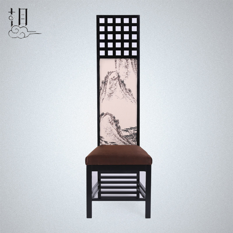 New Chinese high back chair full solid wood modern minimalist living-room hotel dining chair The reception image leans on the back chair furniture