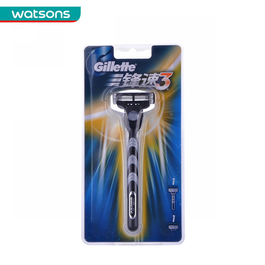 【屈臣氏】吉列锋速3刀架剃须 刮胡 Gillette