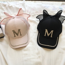 New Korean spring and autumn Diamond M letter bow shade cap rhinestone net gauze Joker hip hop baseball cap