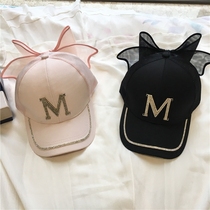 New Korean spring and autumn Diamond M letter bow shade cap rhinestone net gauze Joker hip hop baseball cap